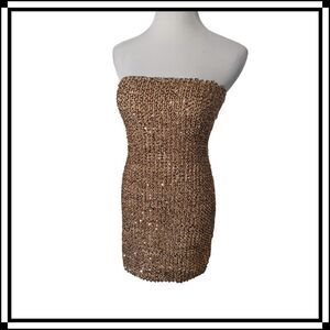 🔥🔥🔥 Fora Gold Ribbon/Sequin Elastic Dress Sz M